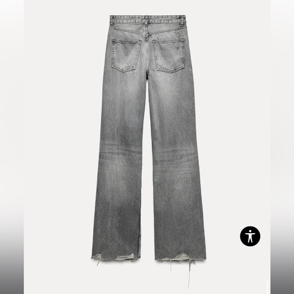 Zara size 2 HIGH-WAISTED distressed- WIDE LEG - FULL LENGTH light gray jeans - Picture 7 of 9